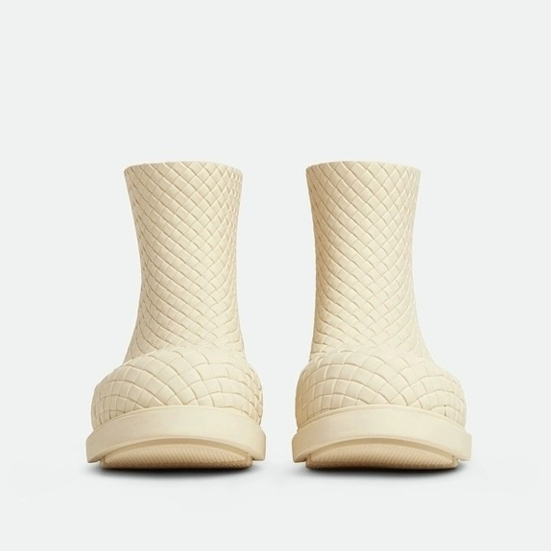 NIGO Bottega Veneta Women's Spring And Autumn Solid Color Fashion Woven Plaid Short Round Toe Rubber Boots Ngvp #nigo7314