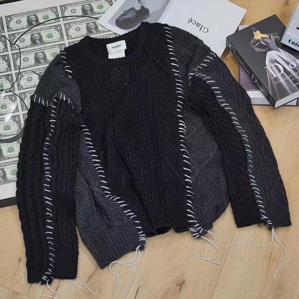 NIGO Doublet Men's Fall And Winter Wool Blend Long Sleeve Loose Round Neck Patchwork SweaterNgvp #nigo7118