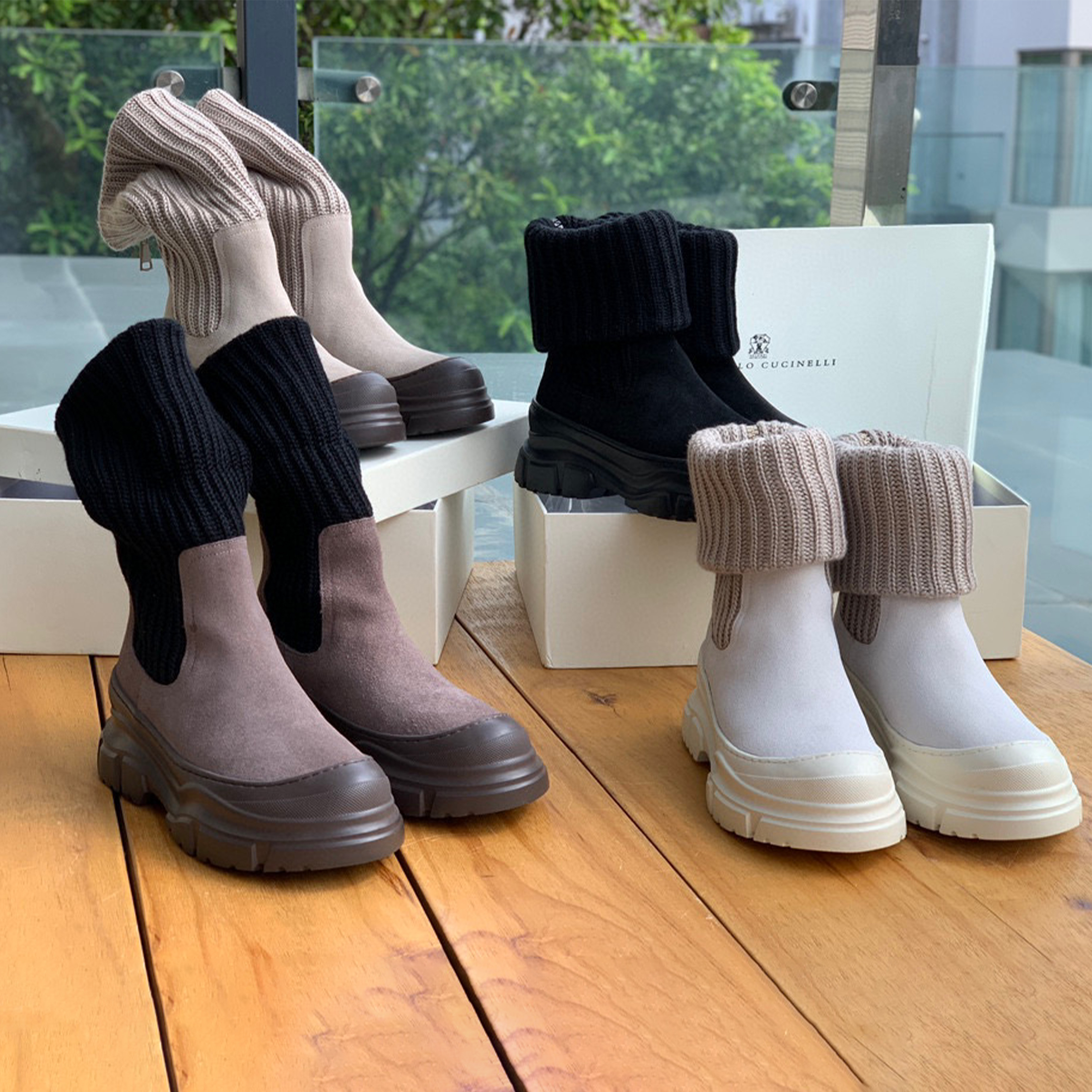 NIGO Brunello Cucinelli Women's Winter Simple Solid Color Knit Socks Suede Chelsea Boots Casual Shoes Ngvp #nigo7136