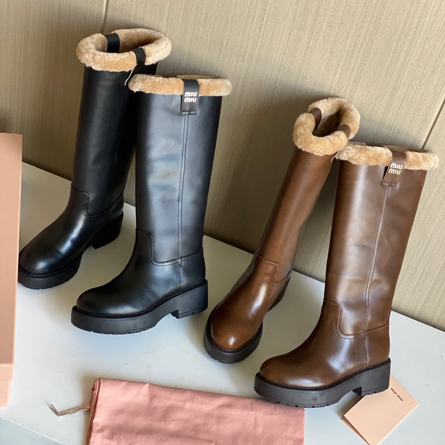 NIGO MiuMiu Women's Winter Wool Tall Calfskin Knight Boots Shoes #nigo97427