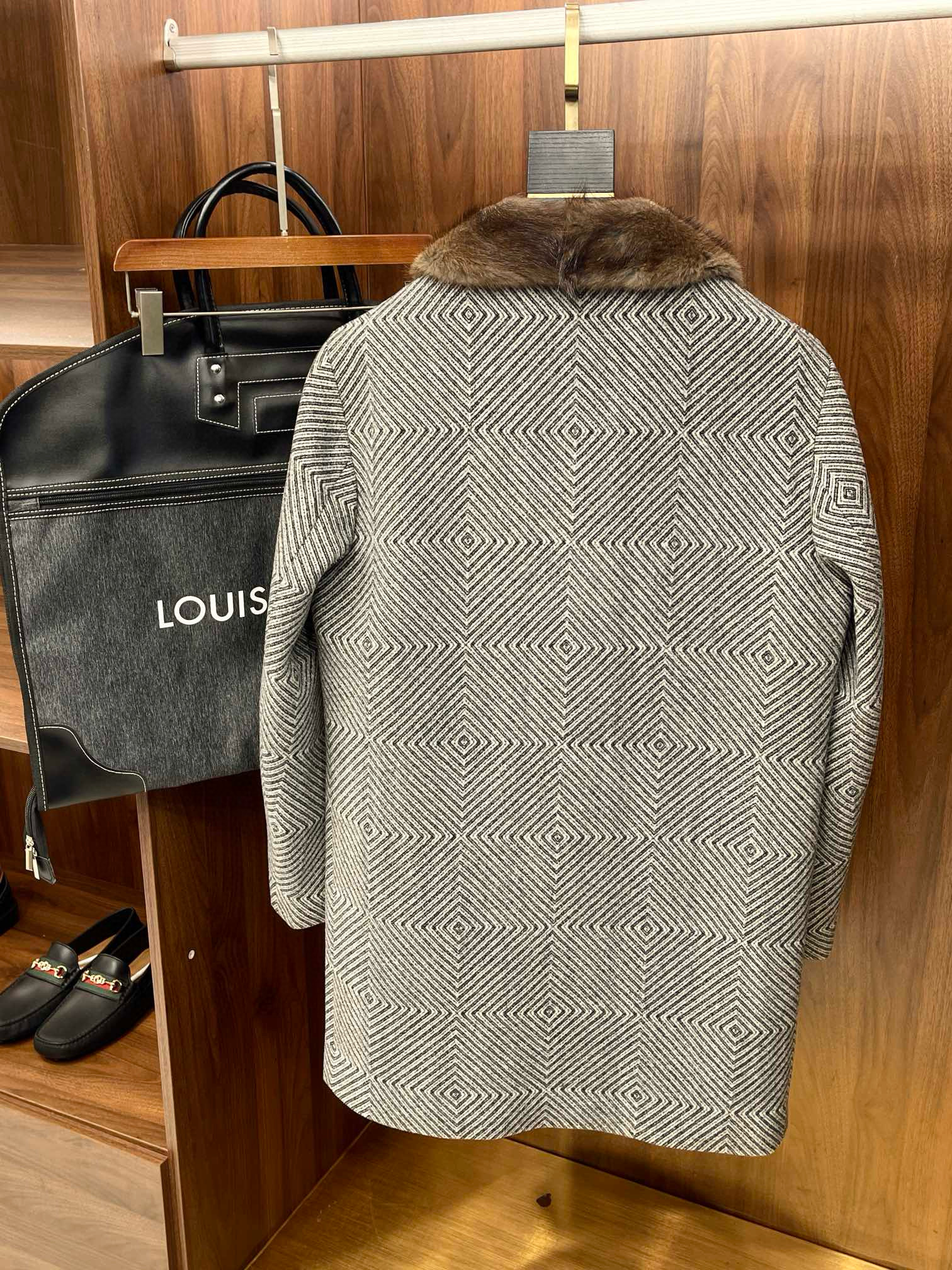 NIGO Louis Vuitton Men's Winter Cashmere Collar Wool Geometric Pattern Single-Breasted Jacket Coat #nigo97436