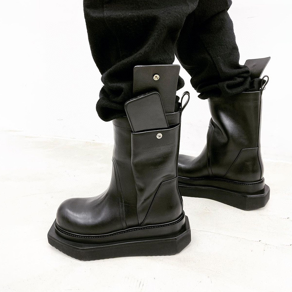 NIGO Rick Owens Men's Autumn And Winter Fashion Trend High Street Cool Leather Short Boots Black Ngvp #nigo6813