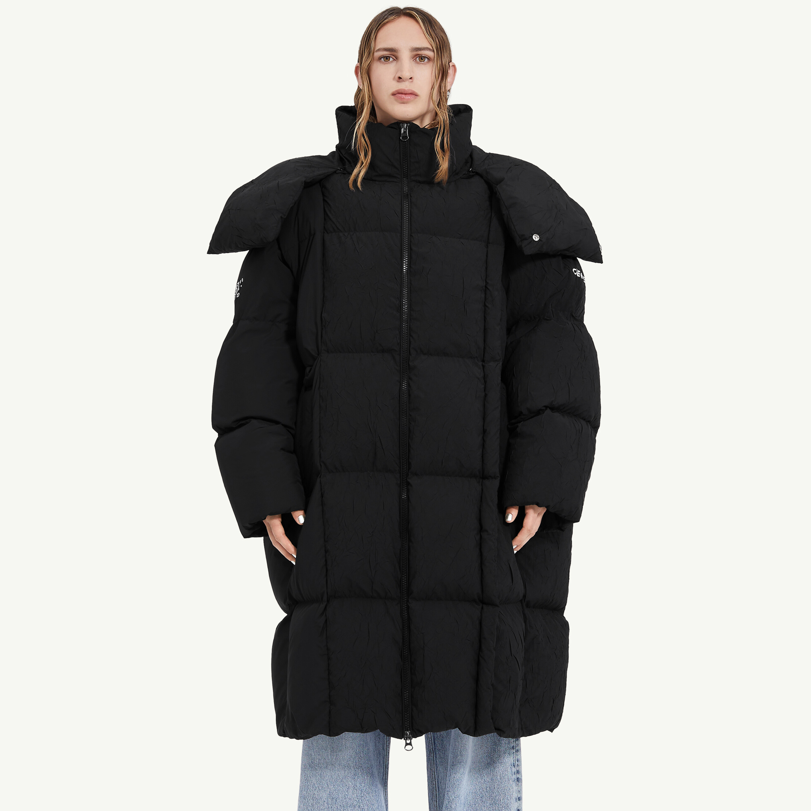 NIGO Maison Margiela MM6 Men's Same Winter Long Removable Scarf Black High Collar Zip Down Jacket Coat #nigo97444