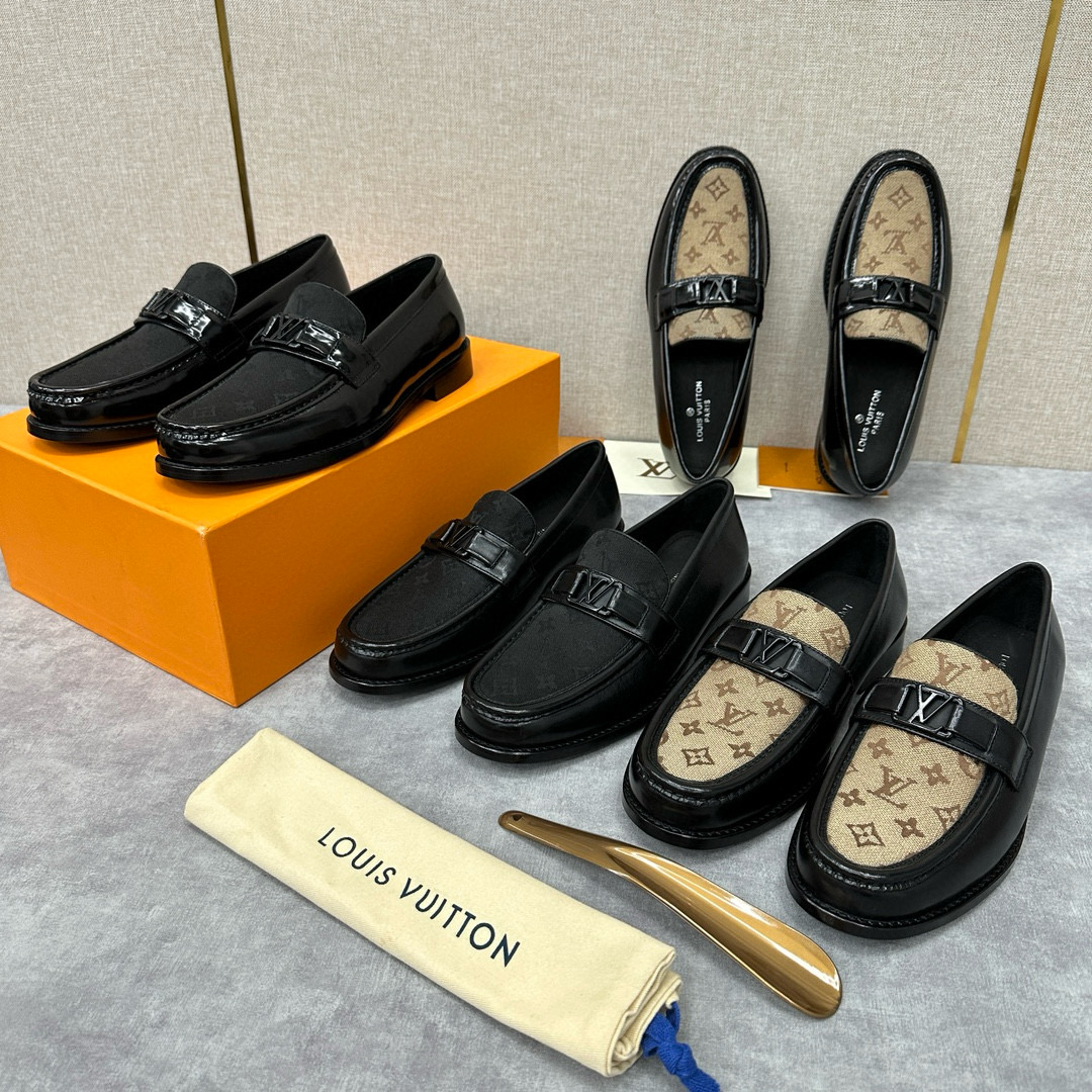 NIGO Louis Vuitton Men's Monogrammed Tech Fabric With Leather Fabric Loafers Shoes #nigo97458