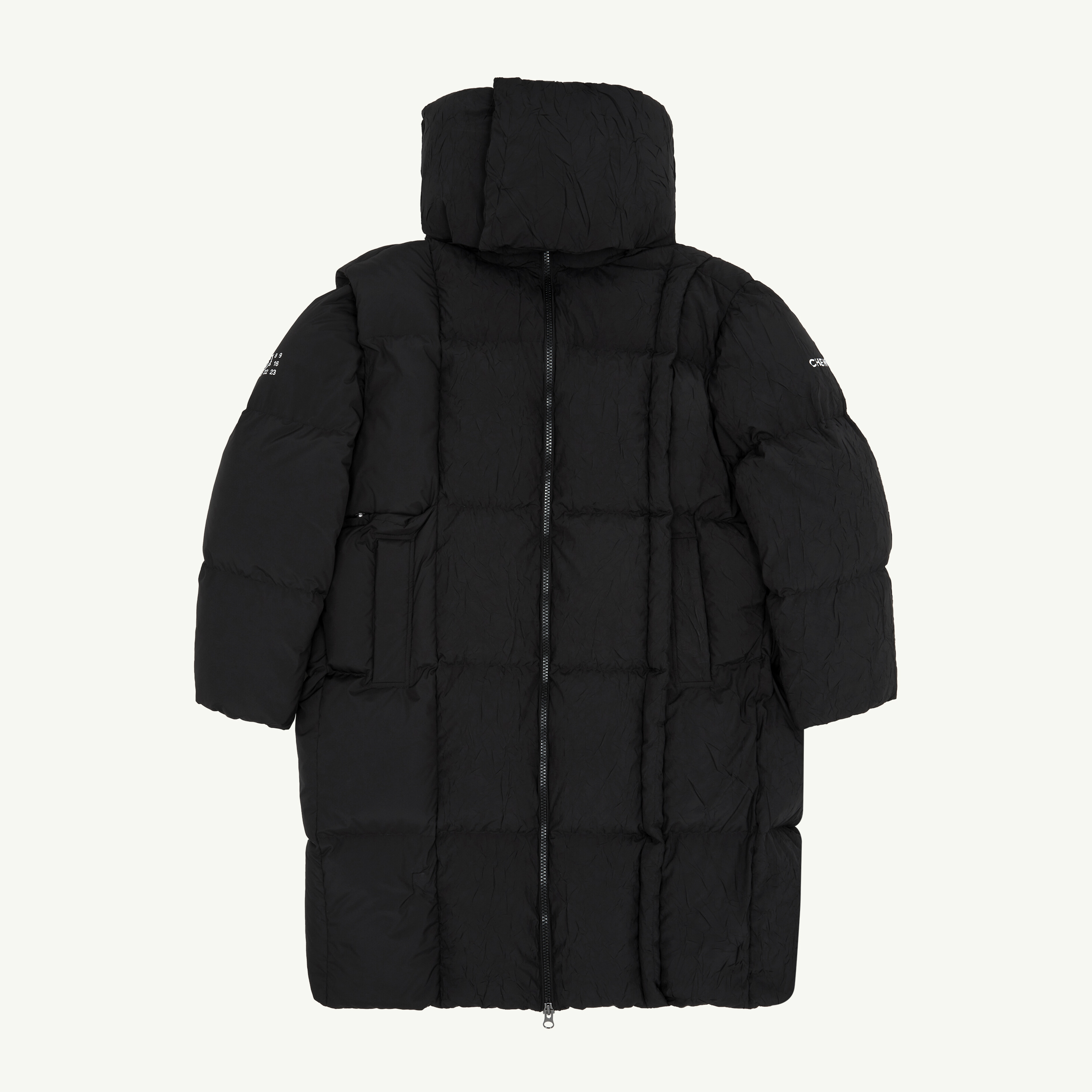 NIGO Maison Margiela MM6 Men's Same Winter Long Removable Scarf Black High Collar Zip Down Jacket Coat #nigo97444
