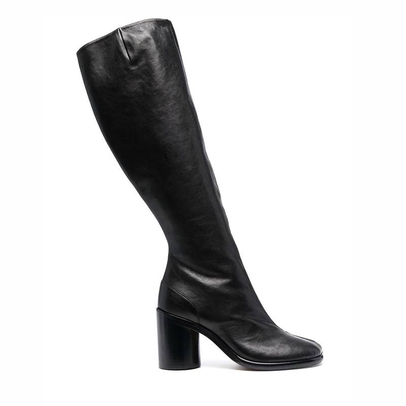 NIGO Maison Margiela Women's Fall And Winter Fashion Trend Chunky Heel Thigh High Boots Cowhide Split Toe Boots Black Ngvp #nigo7335