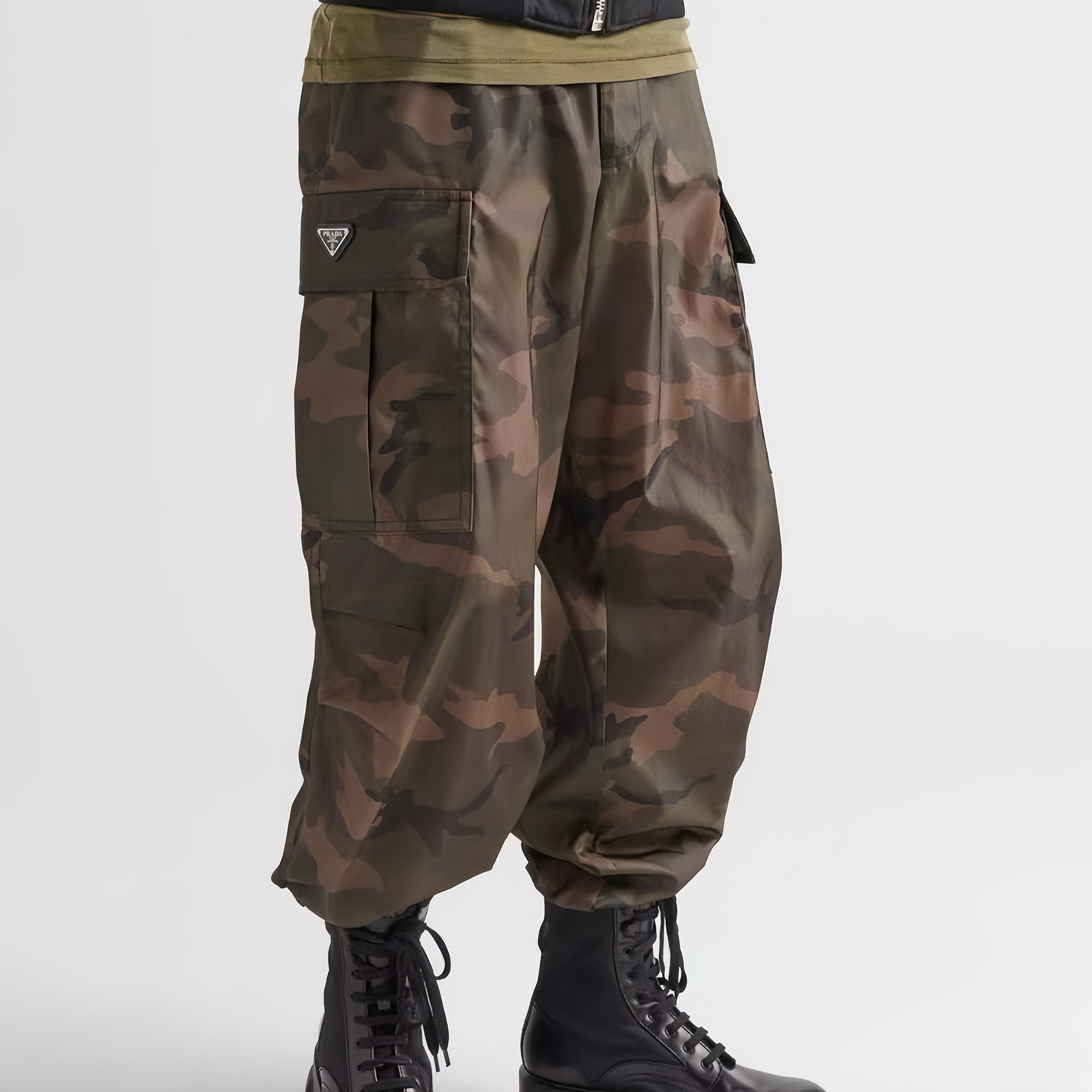NIGO Prada Men's Army Green Camouflage Full Print Pocket Drawstring Casual Pants #nigo97469