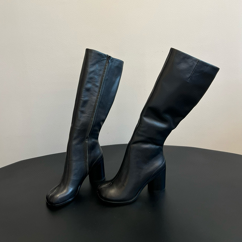 NIGO Maison Margiela Women's Fall And Winter Fashion Trend Chunky Heel Thigh High Boots Cowhide Split Toe Boots Black Ngvp #nigo7335