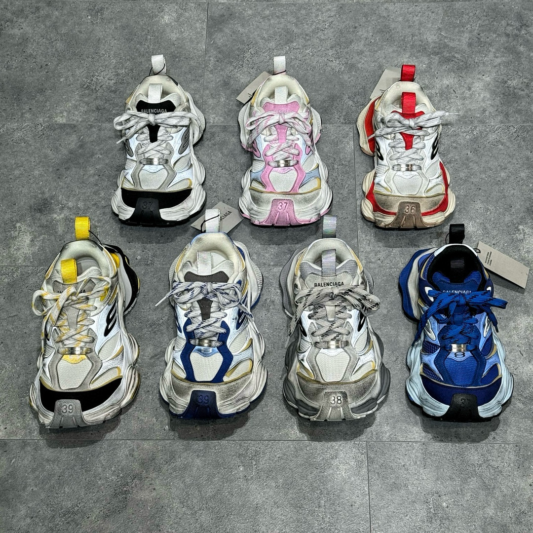 NIGO Balenciaga Men's Aged Leather Mesh Crafted Low Top Lace Up Sneakers Shoes #nigo97476