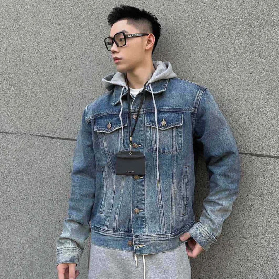 NIGO Celine Men's Autumn Blue Denim Single Breasted Hooded Jacket #nigo97489