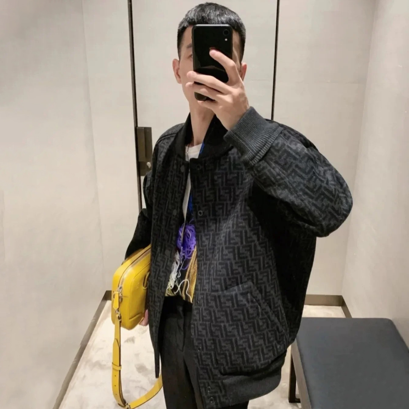 NIGO Fendi Men's Autumn/Winter Dark Grey Reversible Wool Baseball Jacket #nigo97493