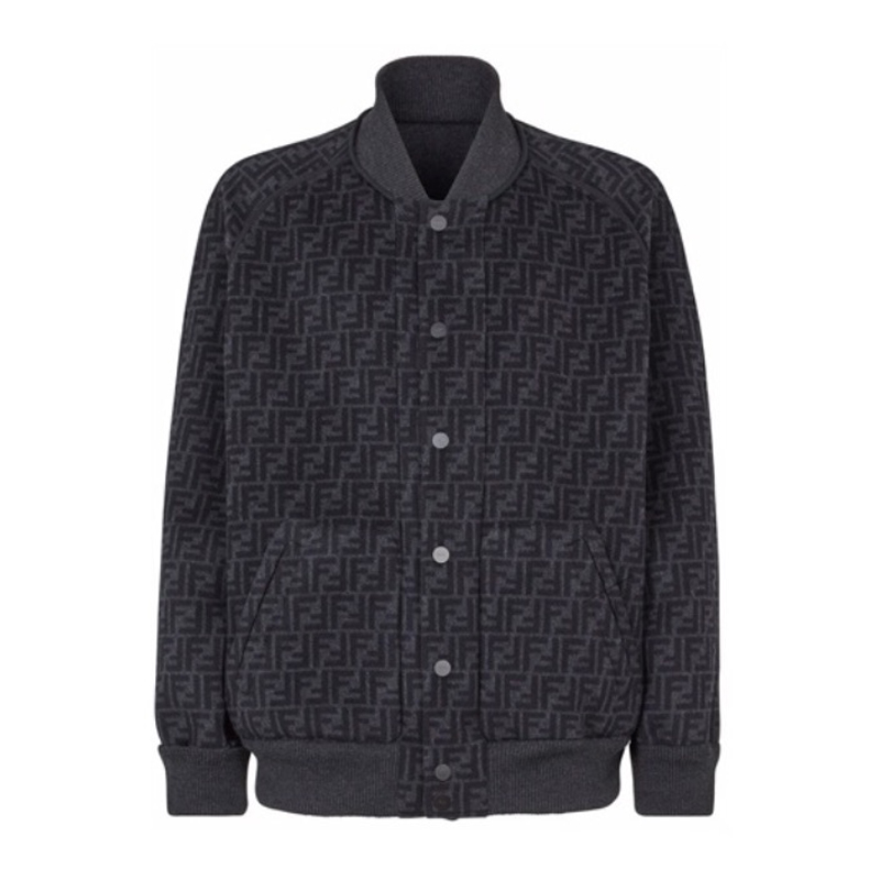 NIGO Fendi Men's Autumn/Winter Dark Grey Reversible Wool Baseball Jacket #nigo97493