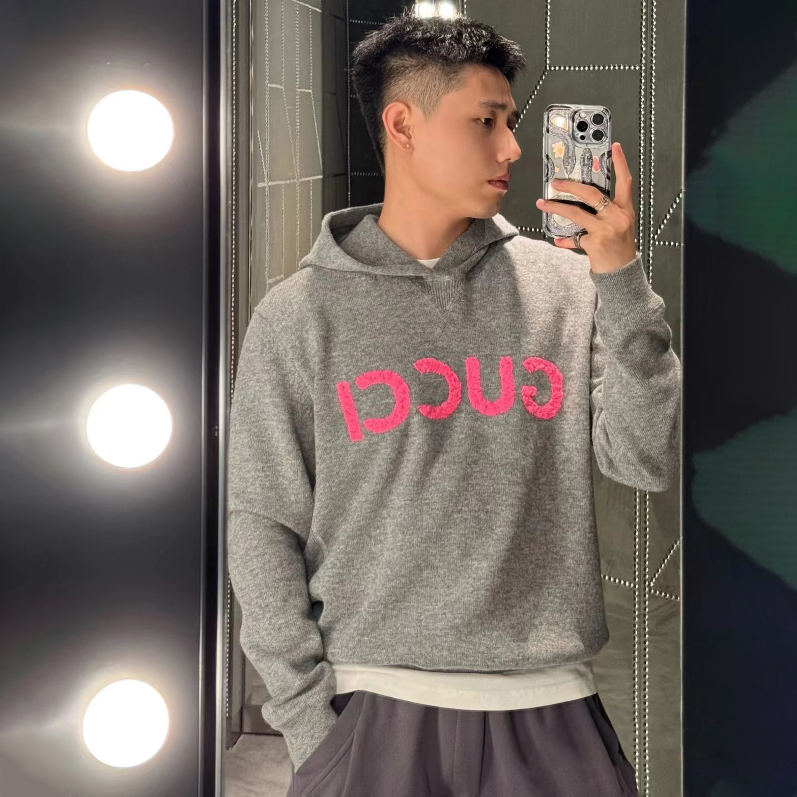 NIGO Gucci Men's Summer Embroidered Logo Grey Hooded Sweatshirt Pullover #nigo97491