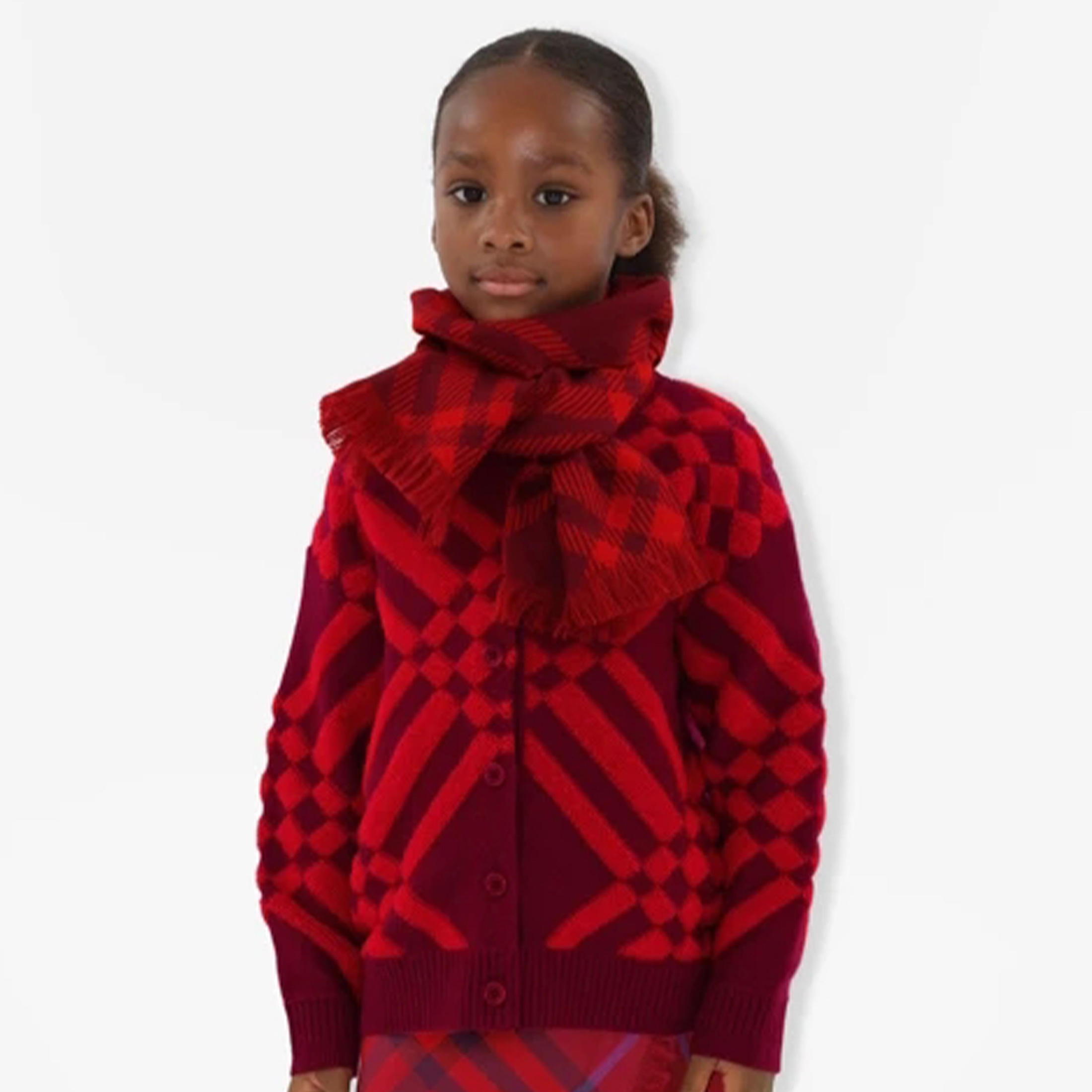 NIGO Burberry Kid's Fall And Winter Color Blocking Plaid Wool Cashmere Blend Single-Breasted Long-Sleeved Fitted Knitted Cardigan #nigo31228