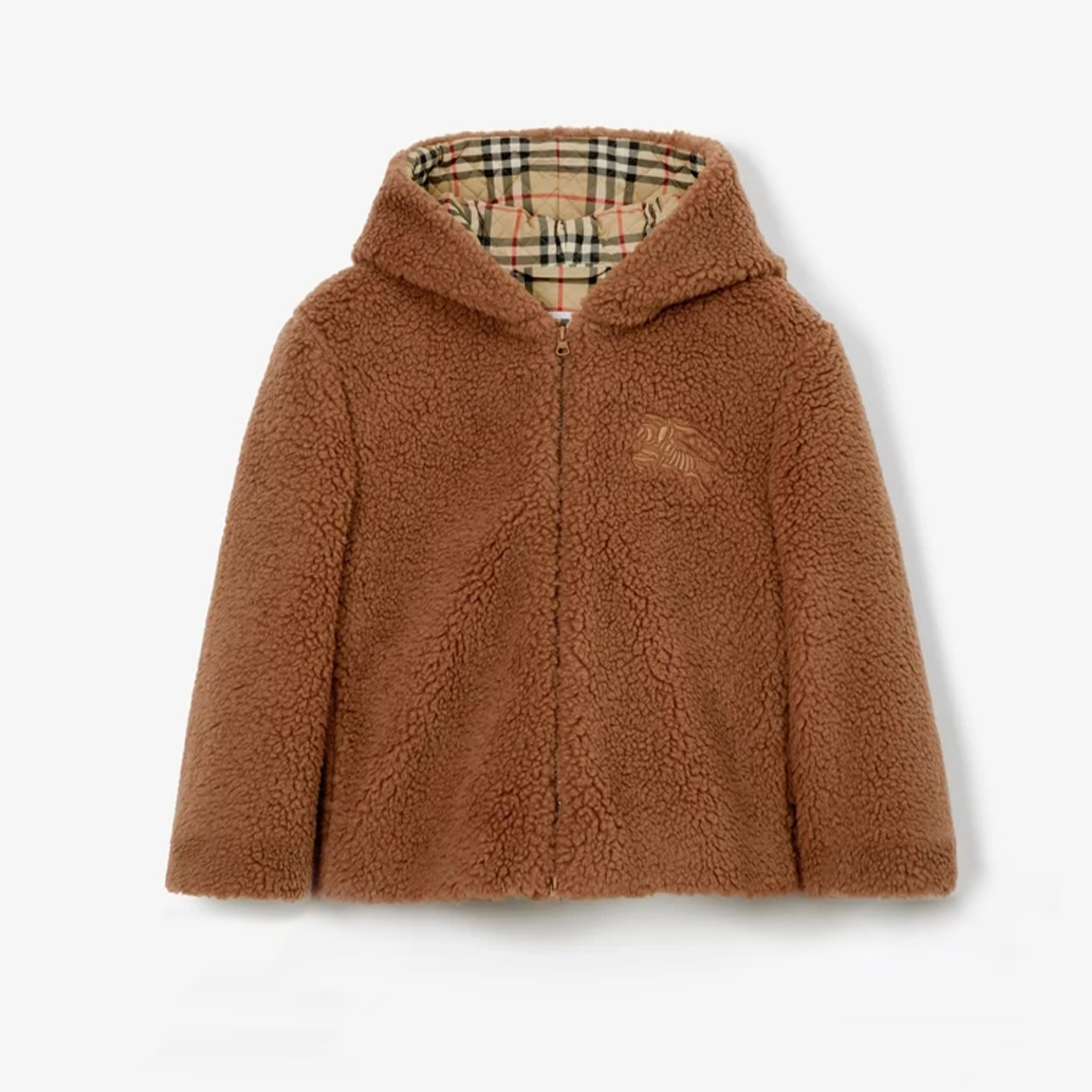 NIGO Burberry Kids Autumn and Winter Solid Color Logo Embroidery Zipper Hooded Warm Fit Long Sleeve Lamb Fur Coat #nigo31231