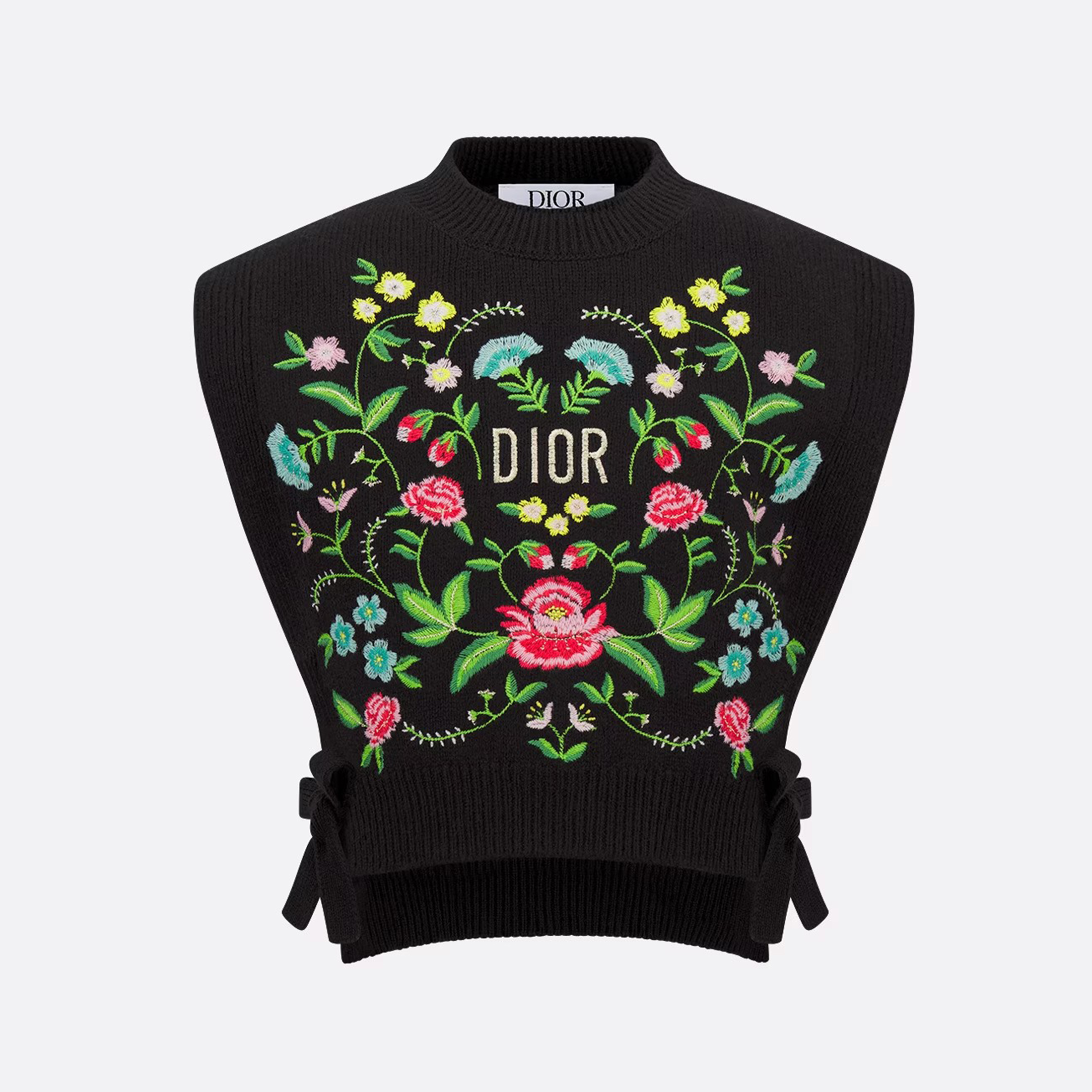 NIGO Dior Kids Fall Winter Black Wool And Cashmere Blend Floral Monogrammed Embroidered Sleeveless Knit Sweater Vest #nigo31227