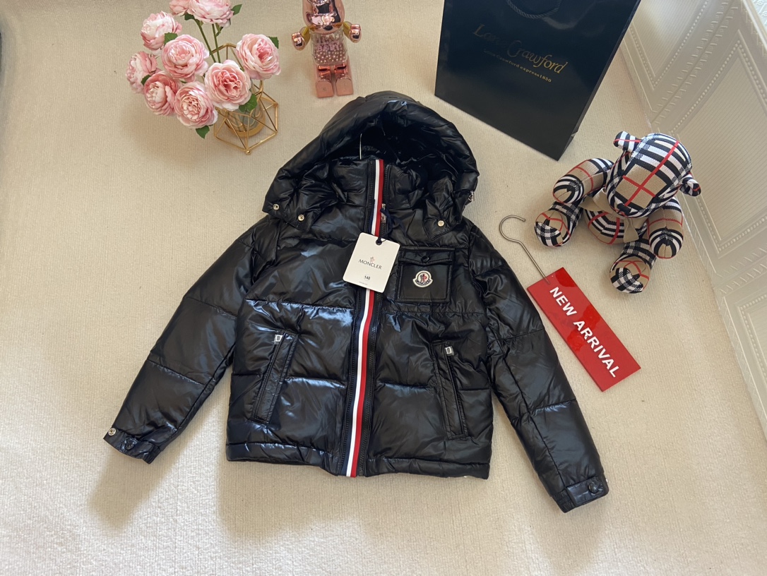 NIGO Moncler Kid's Winter Black Multi-Pocket Logo Embroidered Hooded Warm Fit Long Sleeve Down Coat Jacket #nigo31233
