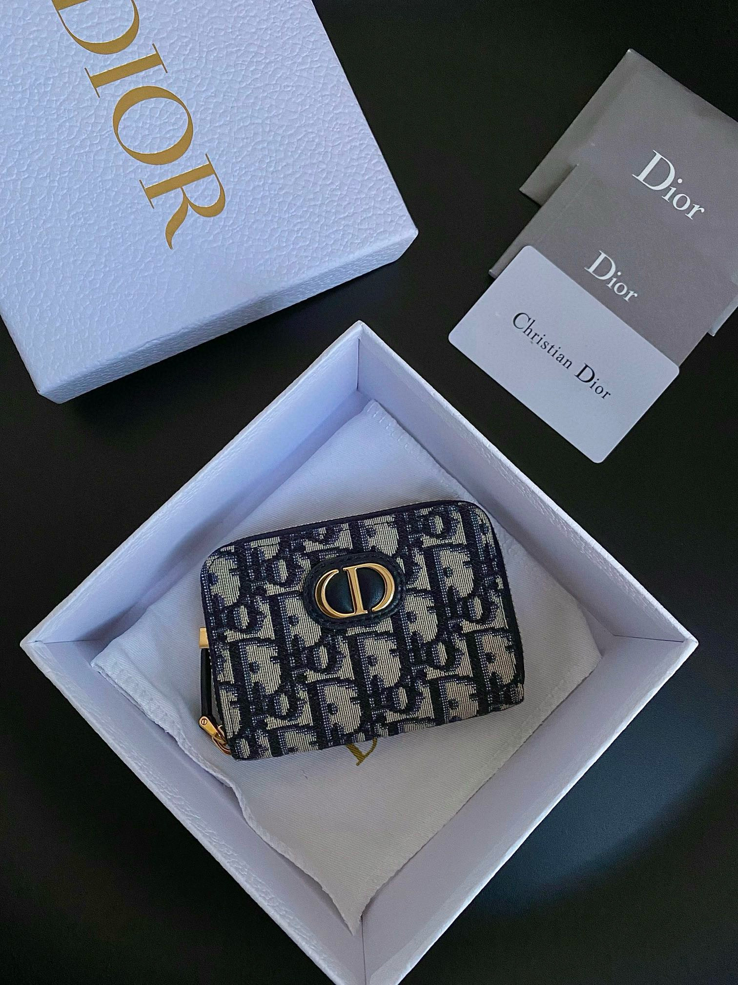 NIGO Dior Ladies Canvas Full Logo Printed Blue Zip Card Case Coin Purse Bag #nigo97497