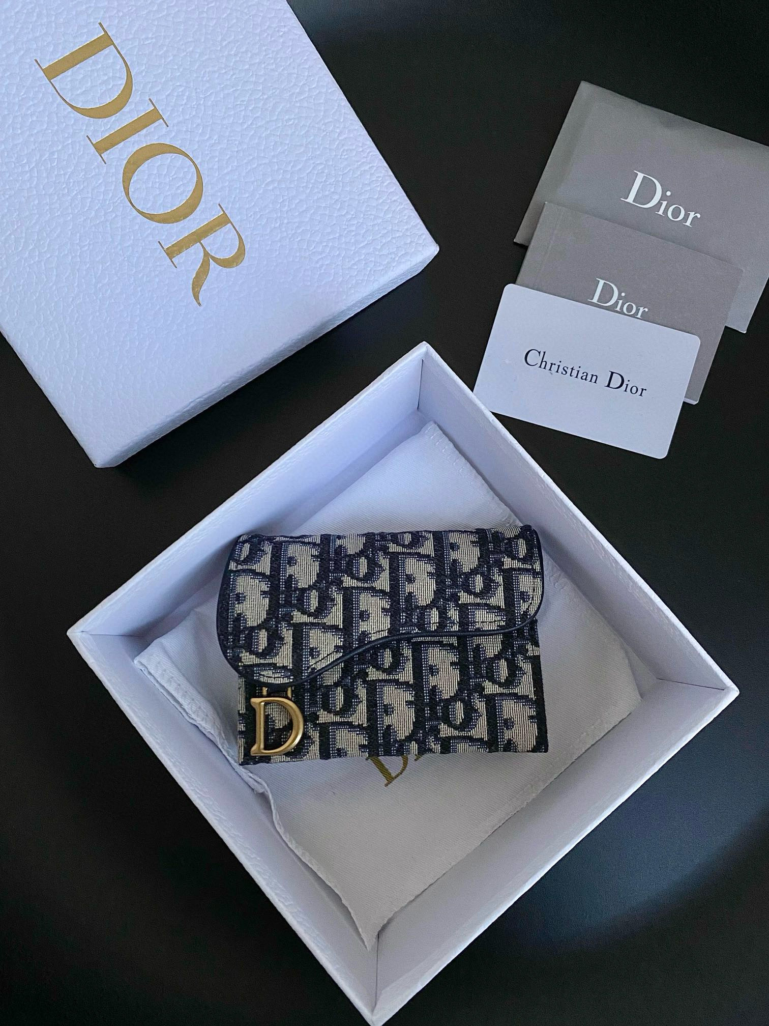 NIGO Dior Women's Canvas Full Logo Printed Blue Five Compartment Card Case Coin Purse Bag #nigo97496