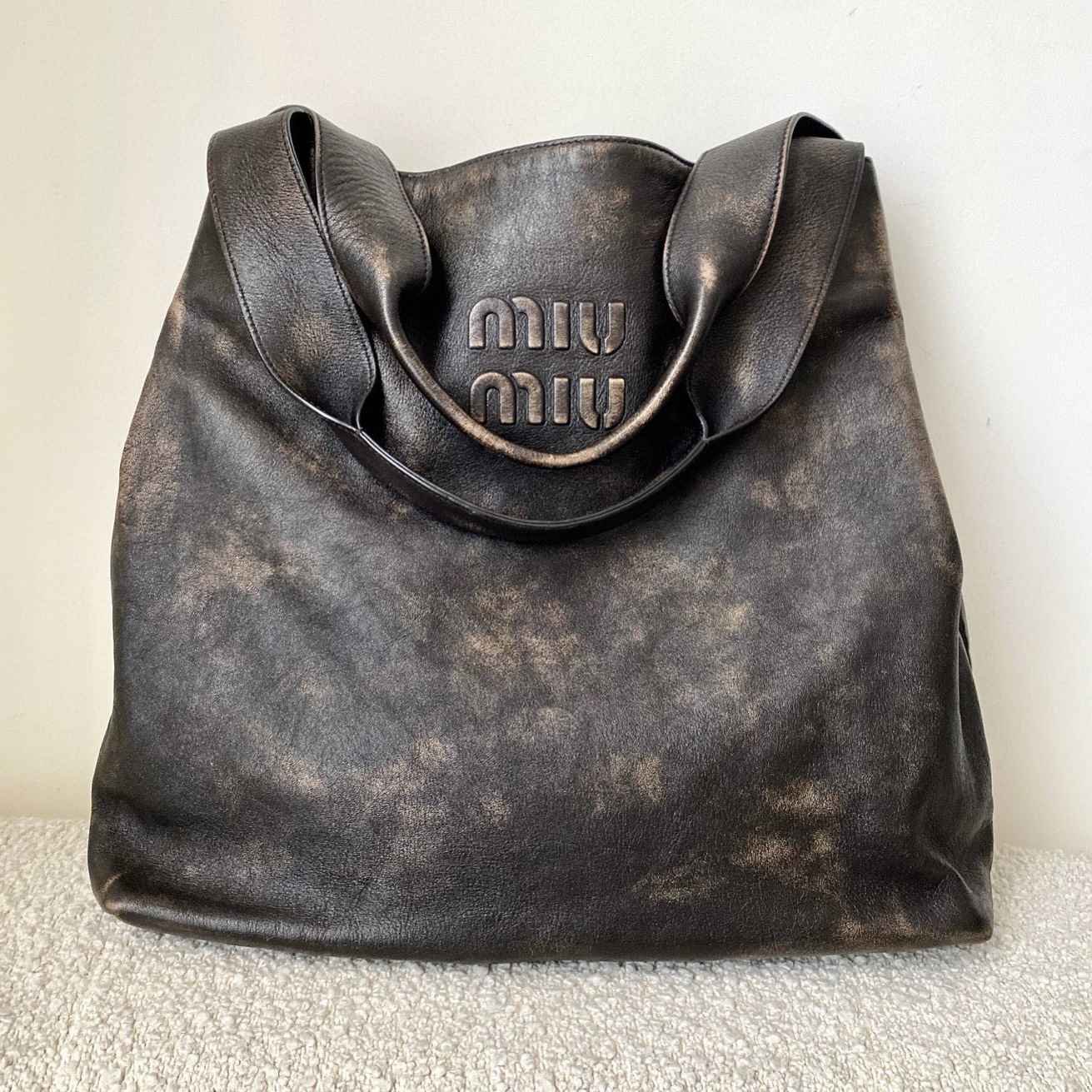 NIGO MiuMiu Women's Retro Aged Brown Shopping Tote Shoulder Bag #nigo97495