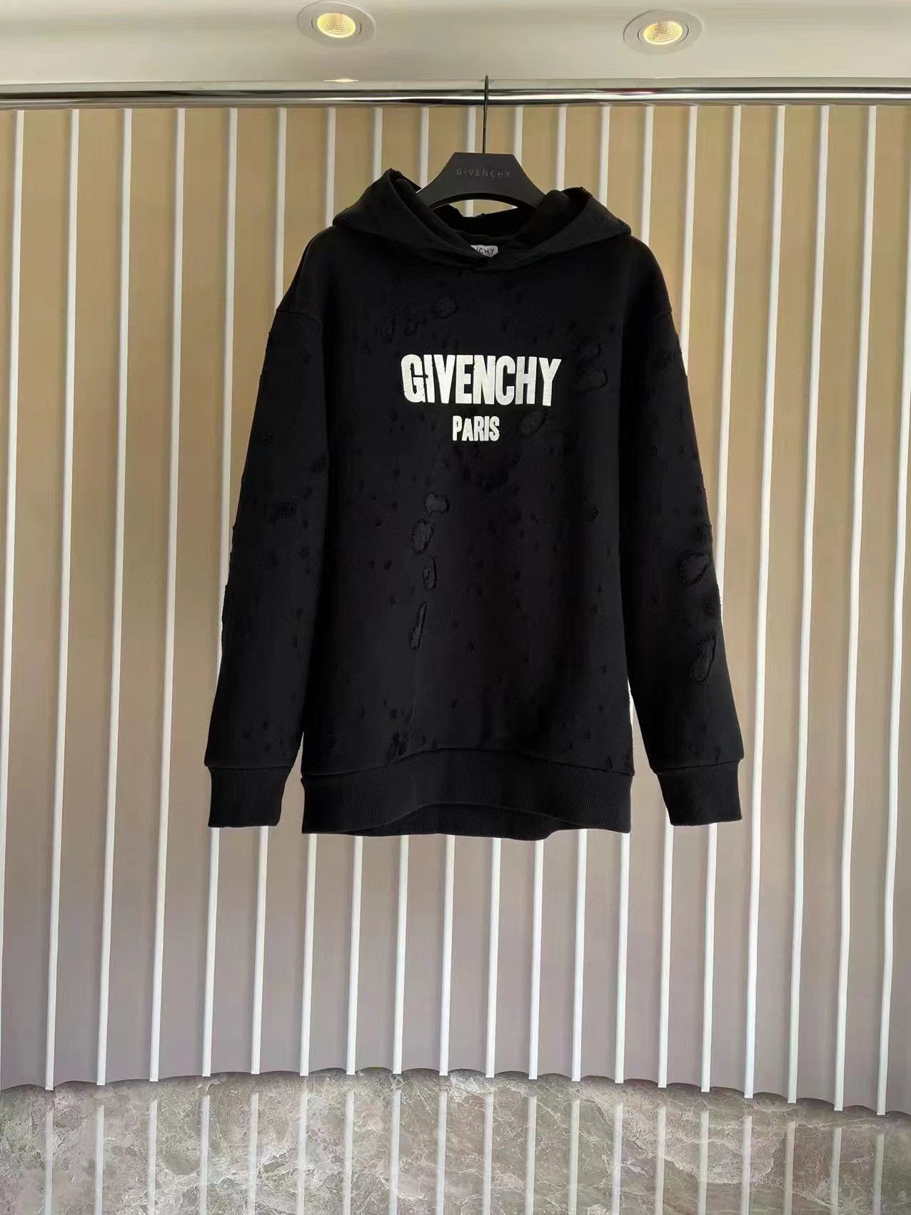 NIGO Givenchy Men's Black Torn Large Letter Cotton Hooded Sweatshirt Pullover #nigo97526