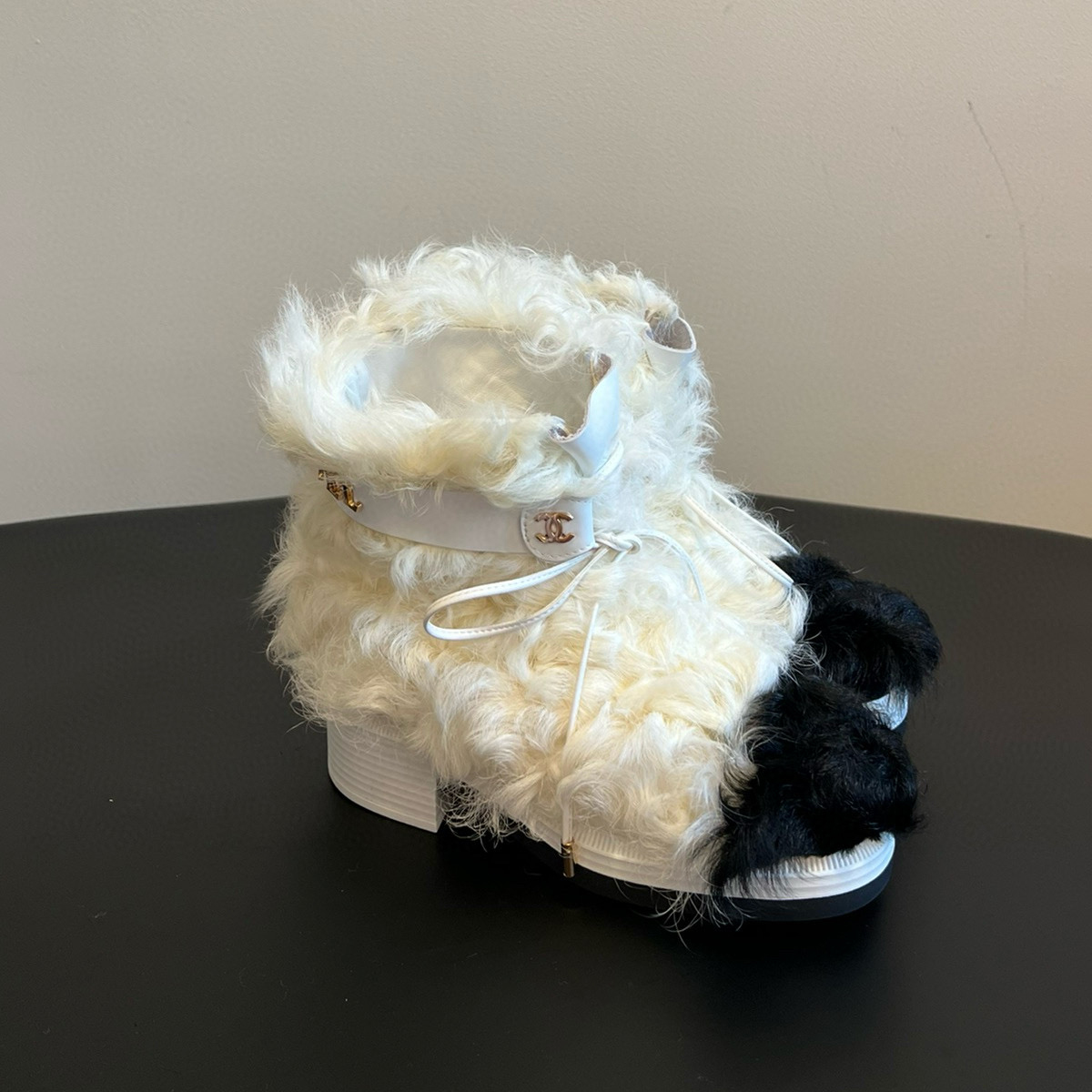 NIGO Chanel Women's Winter Black White Wool Leather Boots Shoes #nigo97522