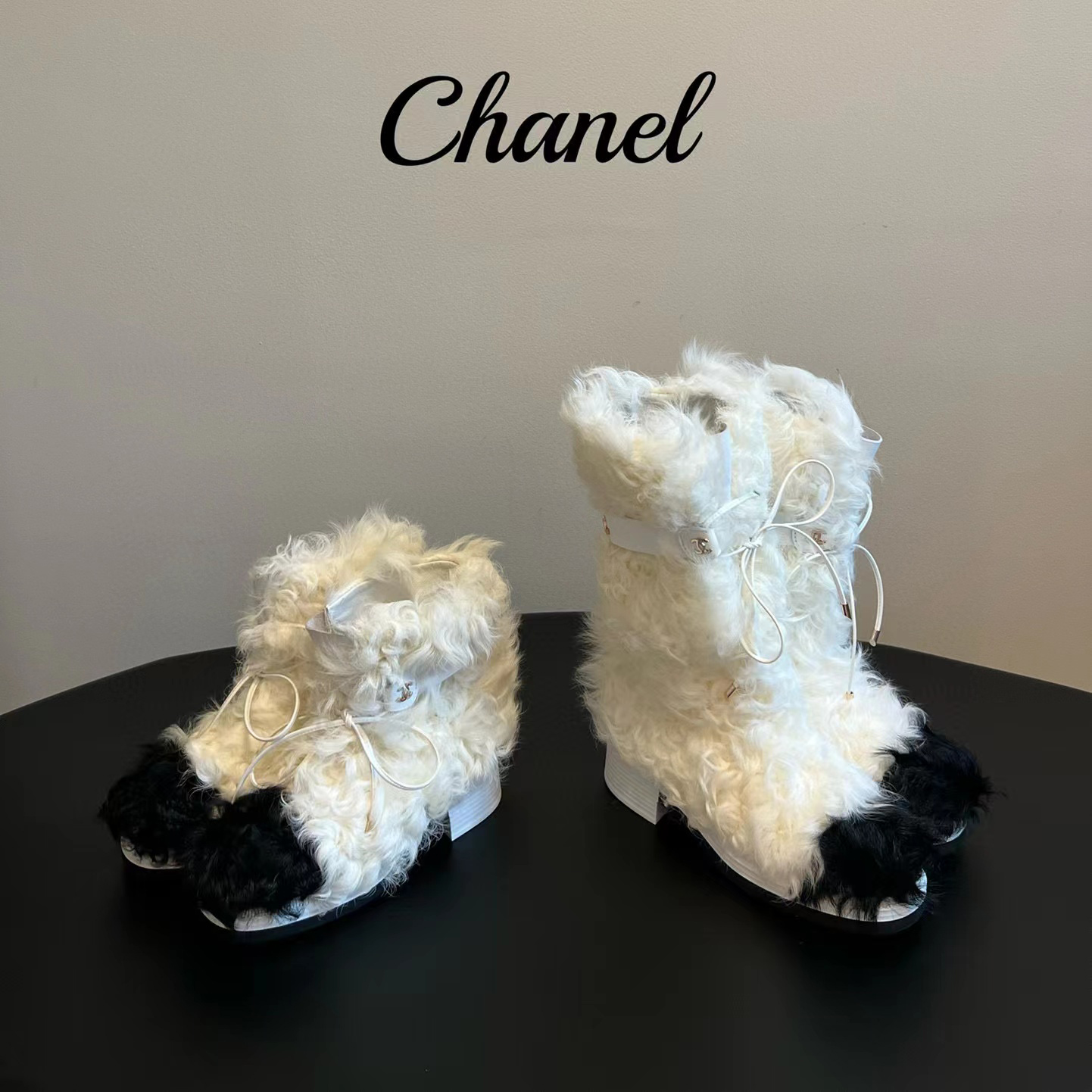NIGO Chanel Women's Winter Black White Wool Leather Boots Shoes #nigo97522