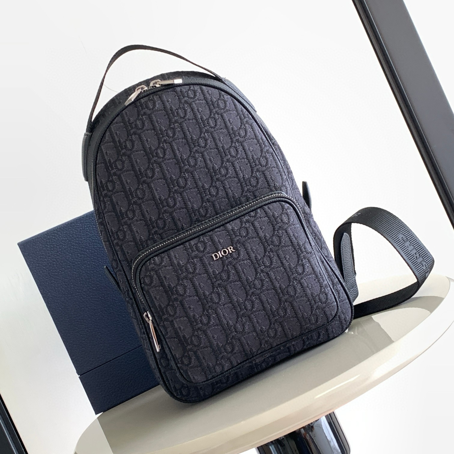 NIGO Dior Men's Navy Blue Zip Pocket Mesh Fabric Nylon Shoulder Bag Bags #nigo97538