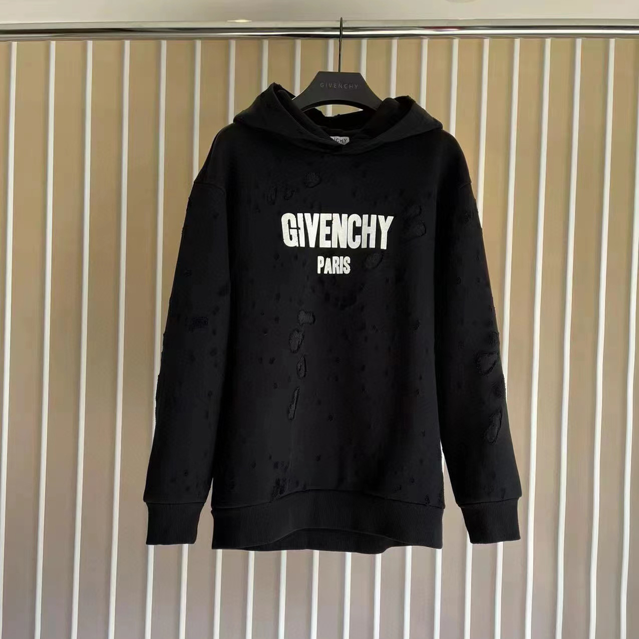 NIGO Givenchy Men's Black Torn Large Letter Cotton Hooded Sweatshirt Pullover #nigo97526