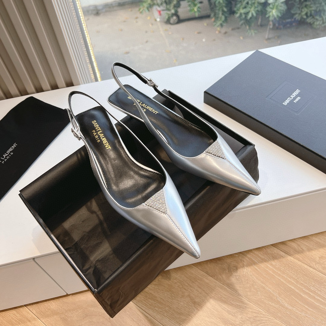 NIGO Saint Laurent Metallic Diamond Buckle Cow Leather Heels Shoes #nigo97549