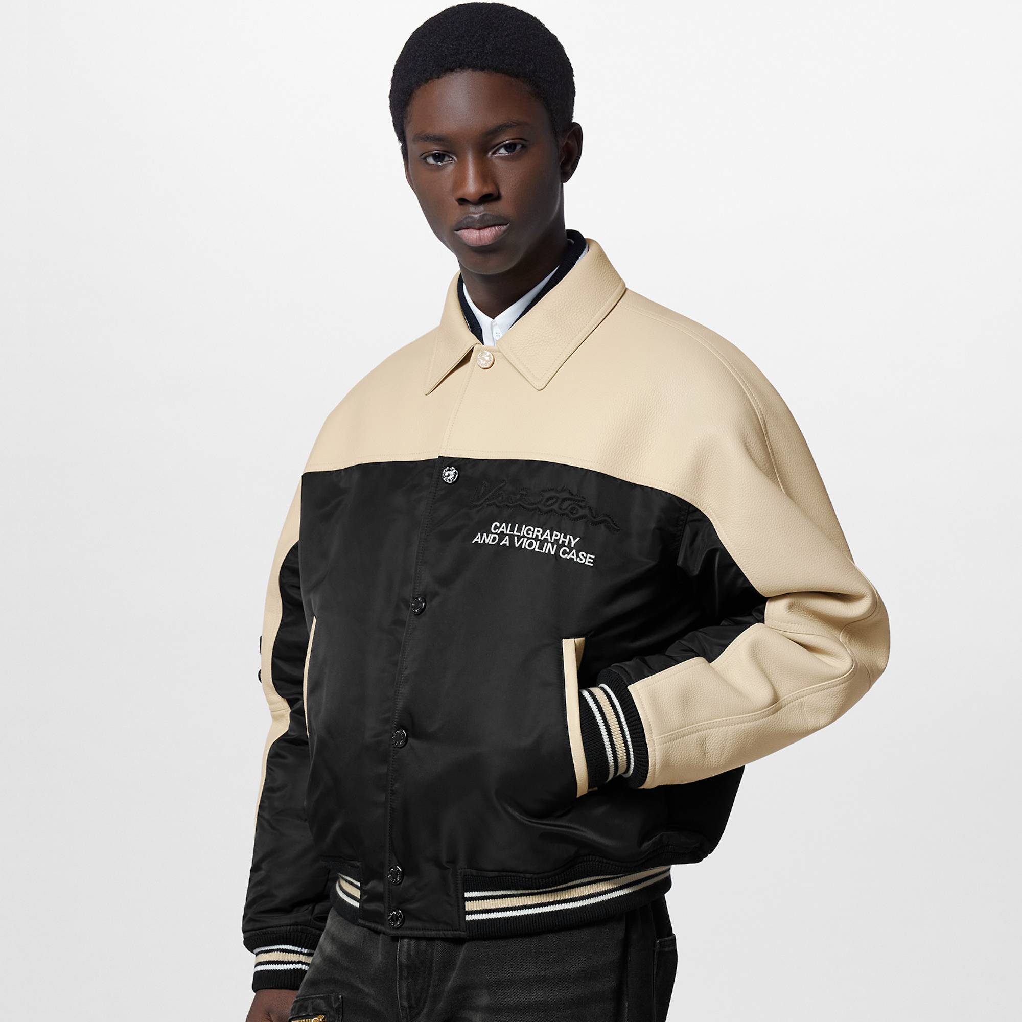 NIGO Louis Vuitton Men's Autumn Single Breasted Leather And Nylon Blouson Jacket #nigo97555