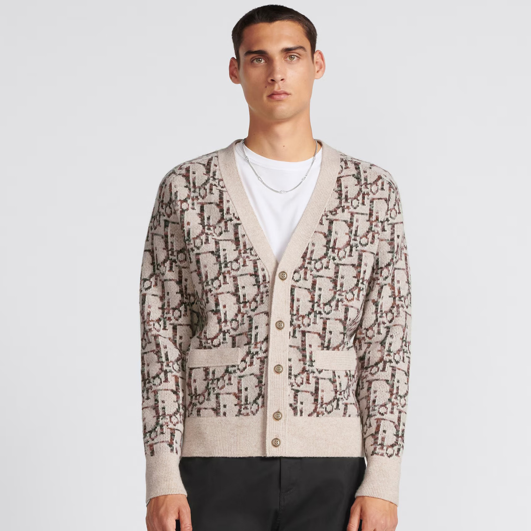 NIGO Dior Men's Spring And Summer Logo Kacquard V-Neck Single-Breasted Wool Knit Cardigan Jacket #nigo97553