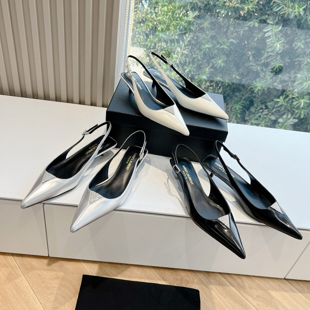 NIGO Saint Laurent Metallic Diamond Buckle Cow Leather Heels Shoes #nigo97549