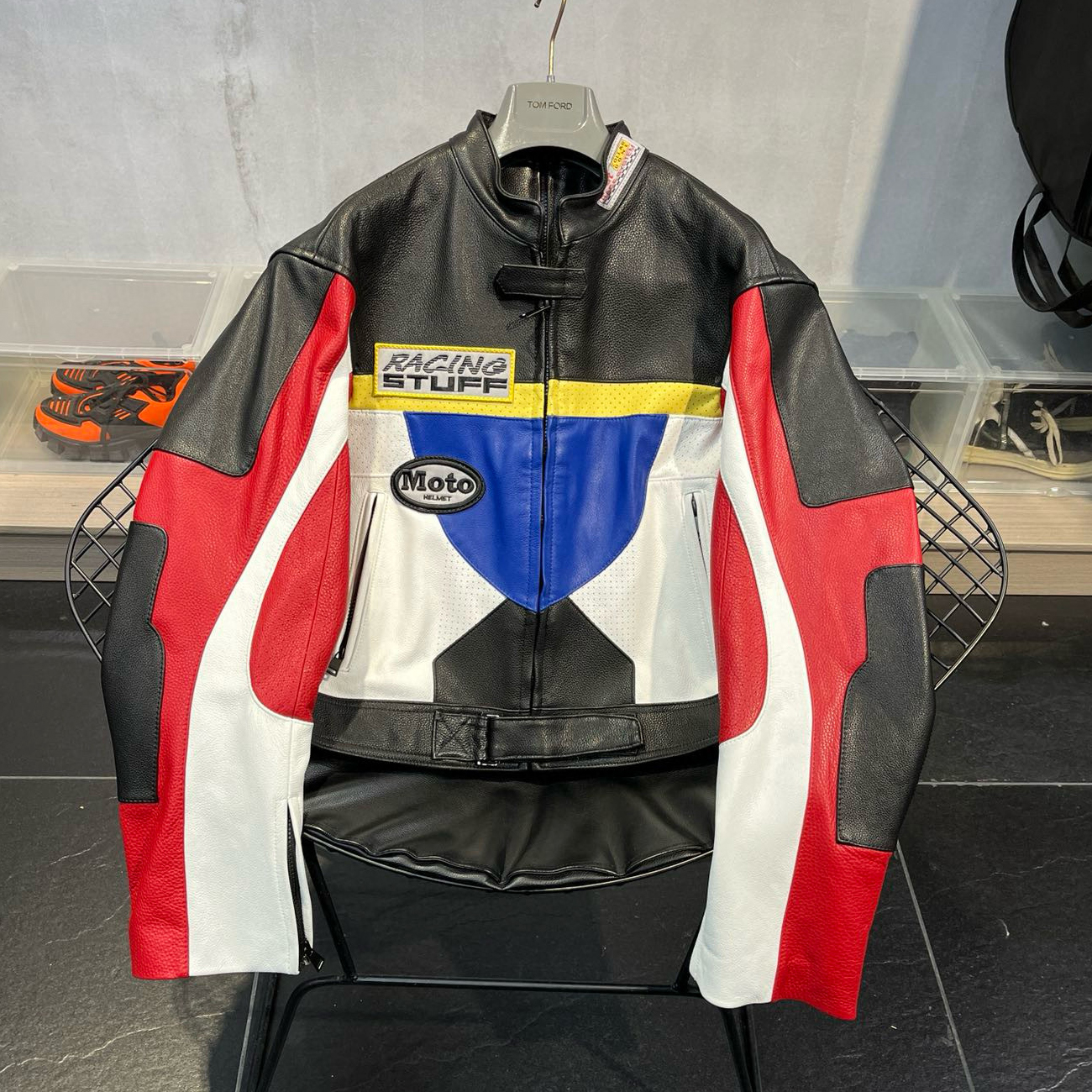 NIGO Vetements Men's and Women's Autumn and Winter Leather Zip-up Biker Jacket #nigo97569