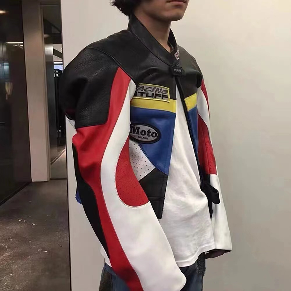 NIGO Vetements Men's and Women's Autumn and Winter Leather Zip-up Biker Jacket #nigo97569