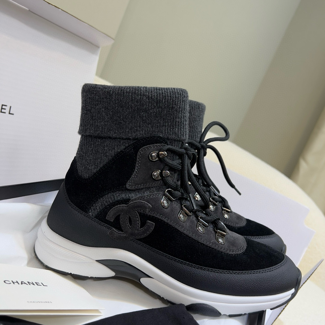 NIGO Chanel Women's Winter Black Suede Wool Socks Sneakers Shoes #nigo97564