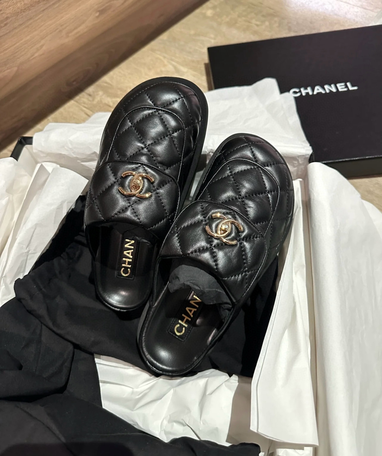NIGO Chanel Women's Summer Black Leather Thick Sole Bread Slippers Shoes #nigo97563