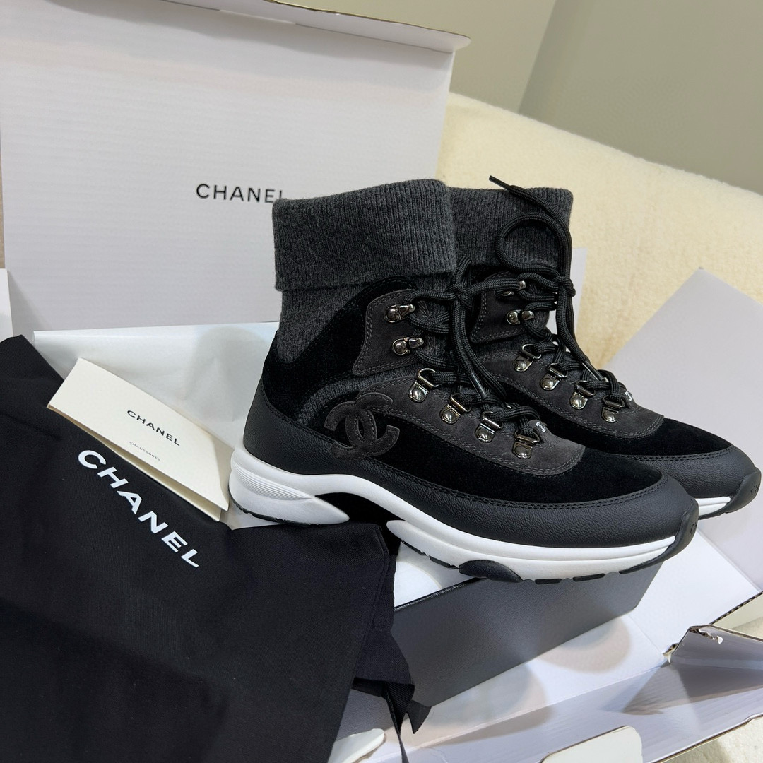 NIGO Chanel Women's Winter Black Suede Wool Socks Sneakers Shoes #nigo97564