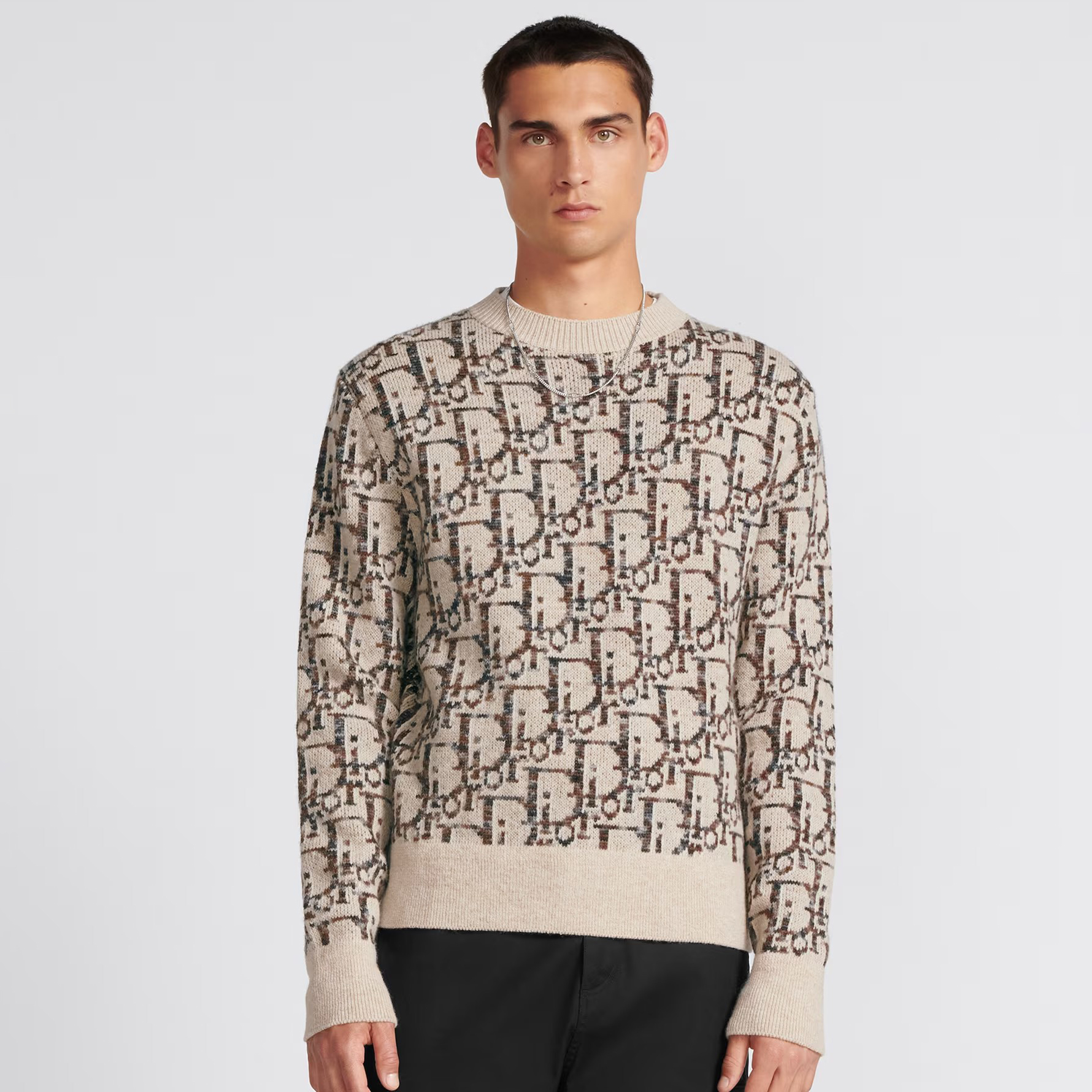 NIGO Dior Men's Beige Letter Knit Crew Neck Pullover Long Sleeve Sweater #nigo97589