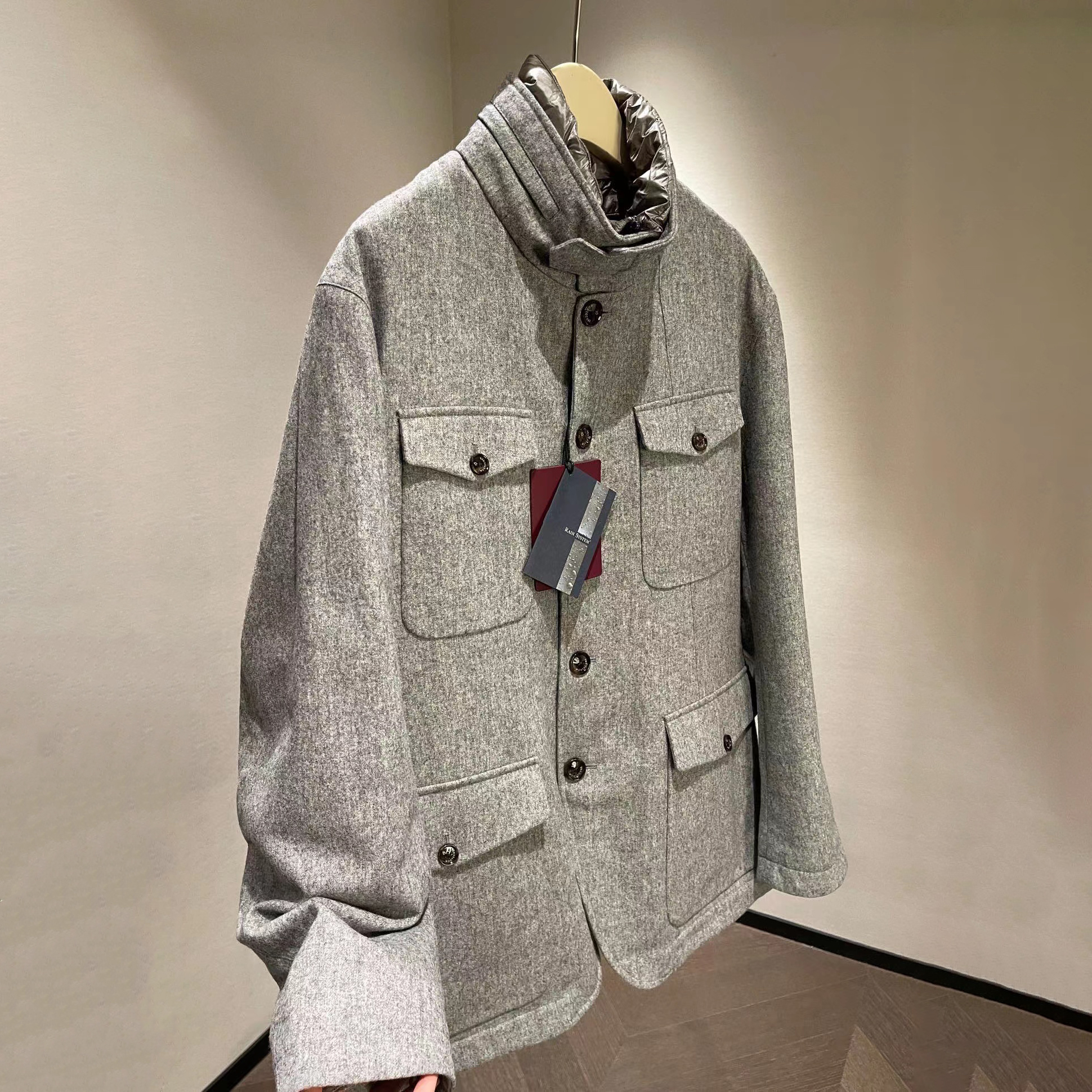 NIGO Montecore X Loro Piana Rain System Men's Winter Wool Tweed Fabric Hidden Hooded Puffer Down Jacket #nigo97595