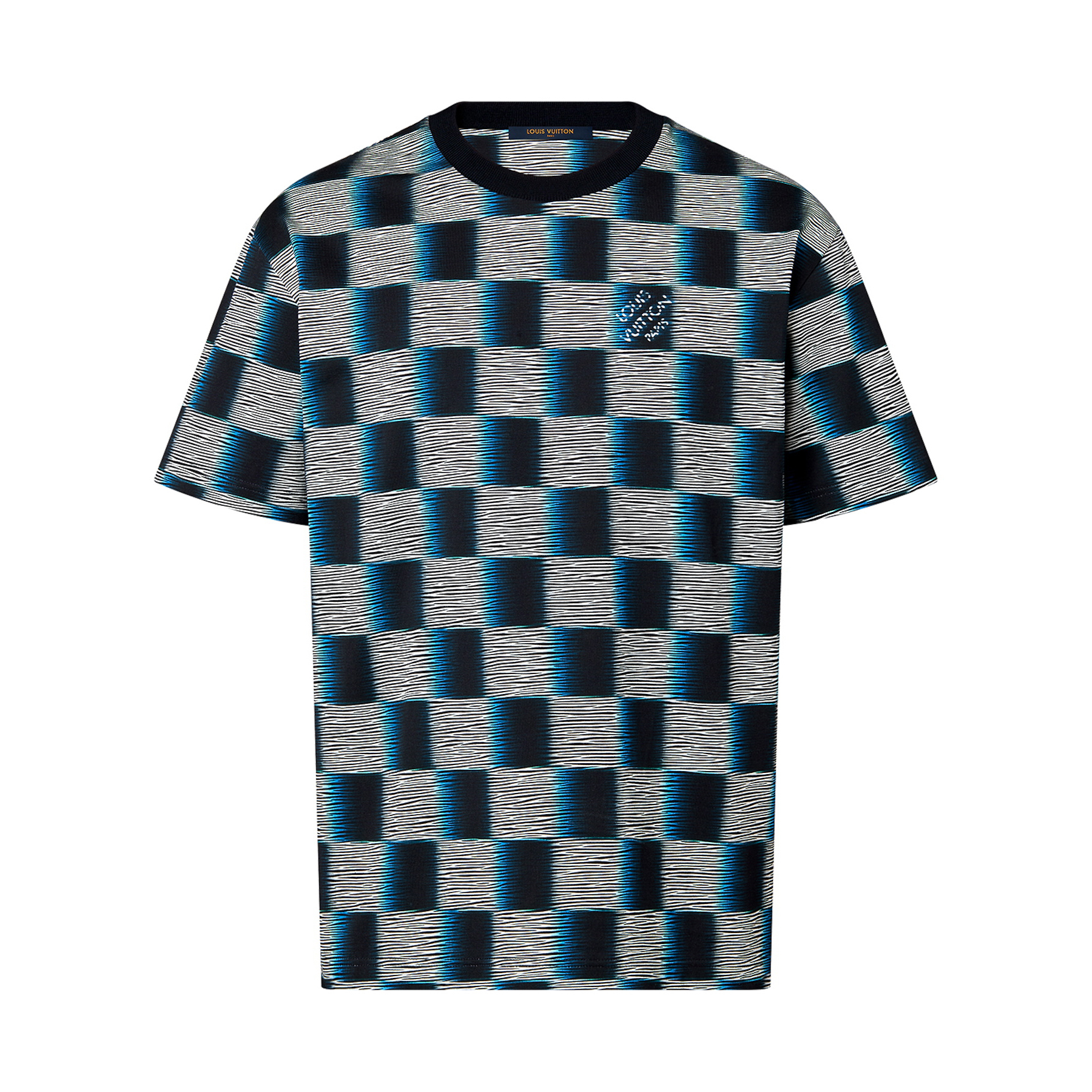 NIGO Louis Vuitton Men's Summer Damier Short-Sleeved Cotton T-Shirt With Checkerboard Print in Blue #nigo97584