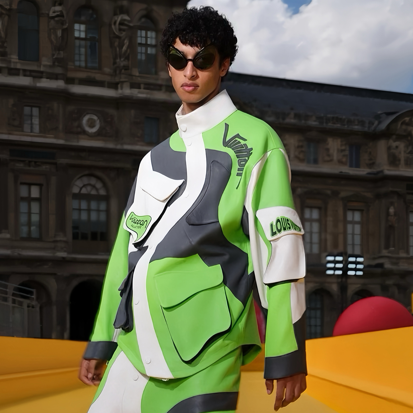 NIGO Louis Vuitton Biker Leather Jacket With Distorted Construction Color Blocking Irregular #nigo97586