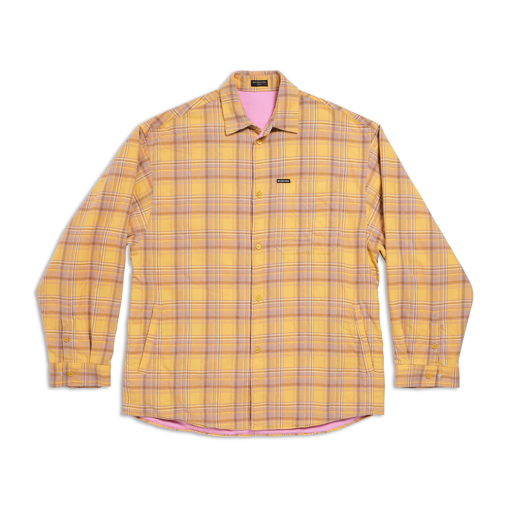 NIGO Balenciaga Men's Autumn Lined Long Sleeve Shirt Oversized In Yellow Cotton Check Flannel Jacket #nigo97615