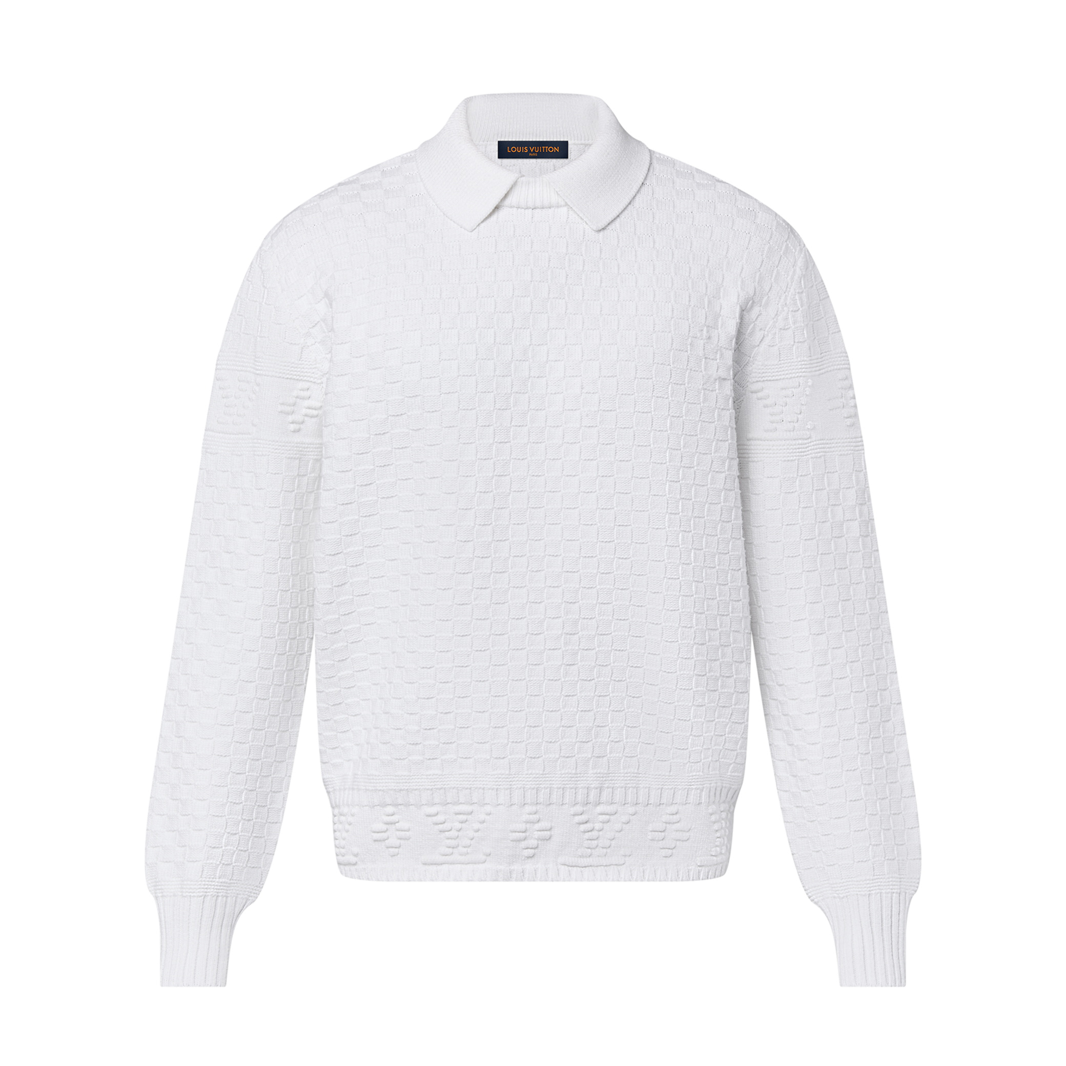 NIGO Louis Vuitton Men's Autumn/Winter White Lapel Knit Sweater LV Damier Wool Blend Pullover #nigo97613