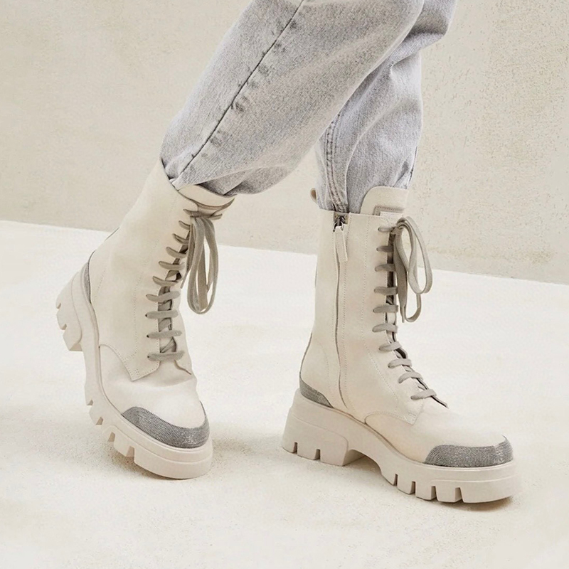 NIGO Brunello Cucinelli Women's Autumn And Winter Fashion Colorblocking Zipper Lace Casual Suede Mid Calf Boots Shoes Ngvp #nigo7394