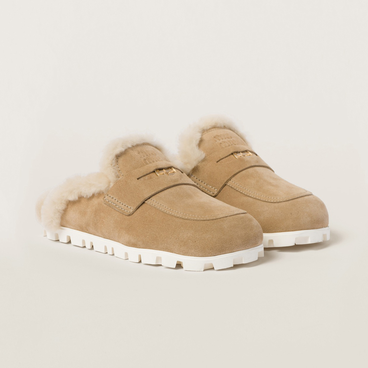 NIGO MiuMiu Women's New Warm Wool Round Toe Thick Sole Birkenstock Mule Half Slippers Shoes #nigo97619