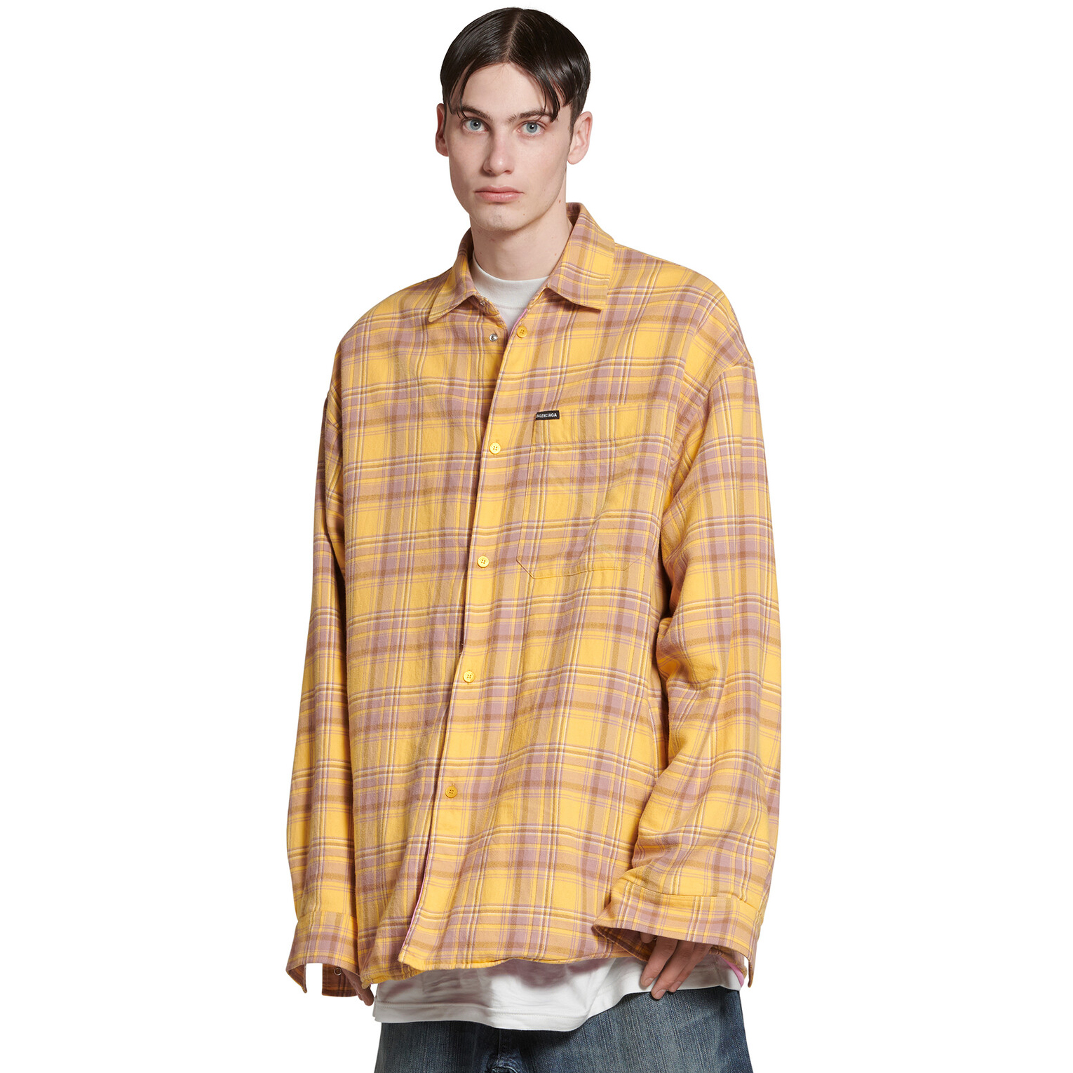 NIGO Balenciaga Men's Autumn Lined Long Sleeve Shirt Oversized In Yellow Cotton Check Flannel Jacket #nigo97615
