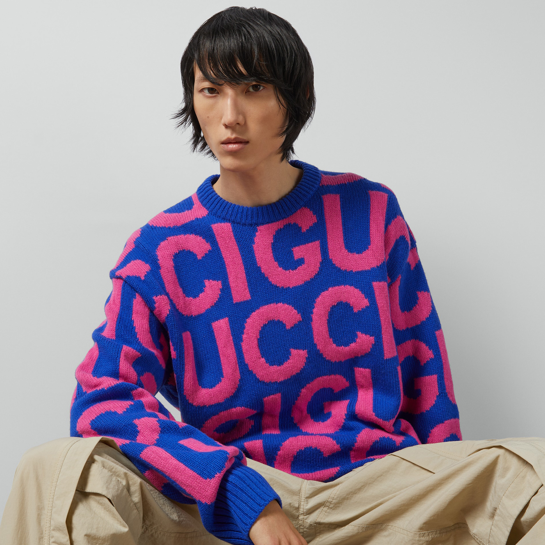 NIGO Gucci Men's Autumn Monogrammed Logo Insert Casual Knit Pullover Wool Sweater With Intarsia #nigo97629