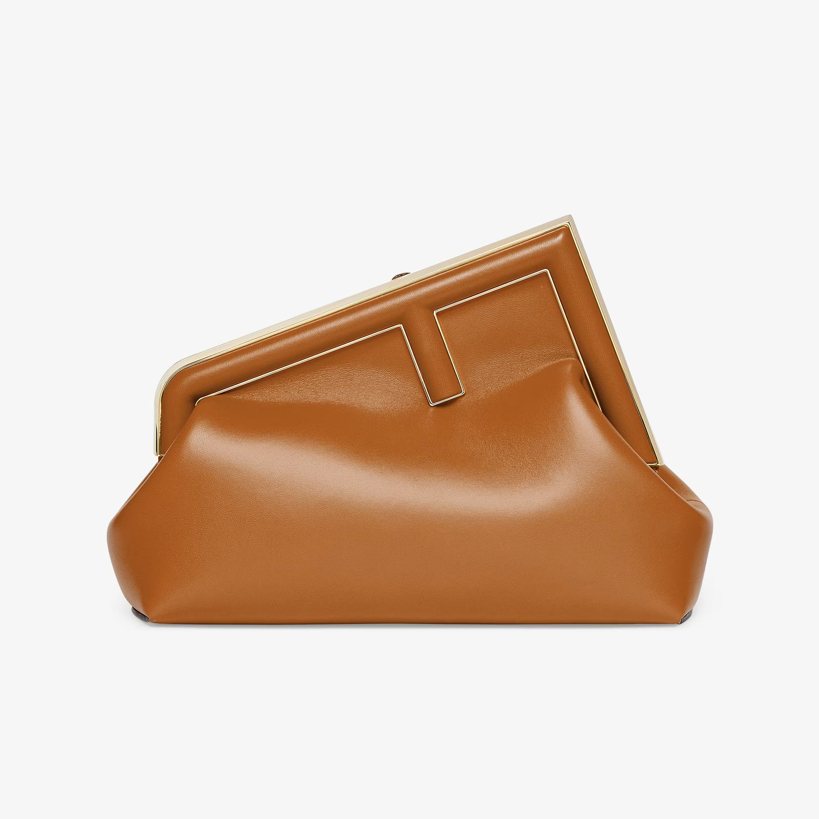 NIGO FENDI First Midi Brown Leather Bag Women's Tilt F Logo Clutch Bags #nigo97626