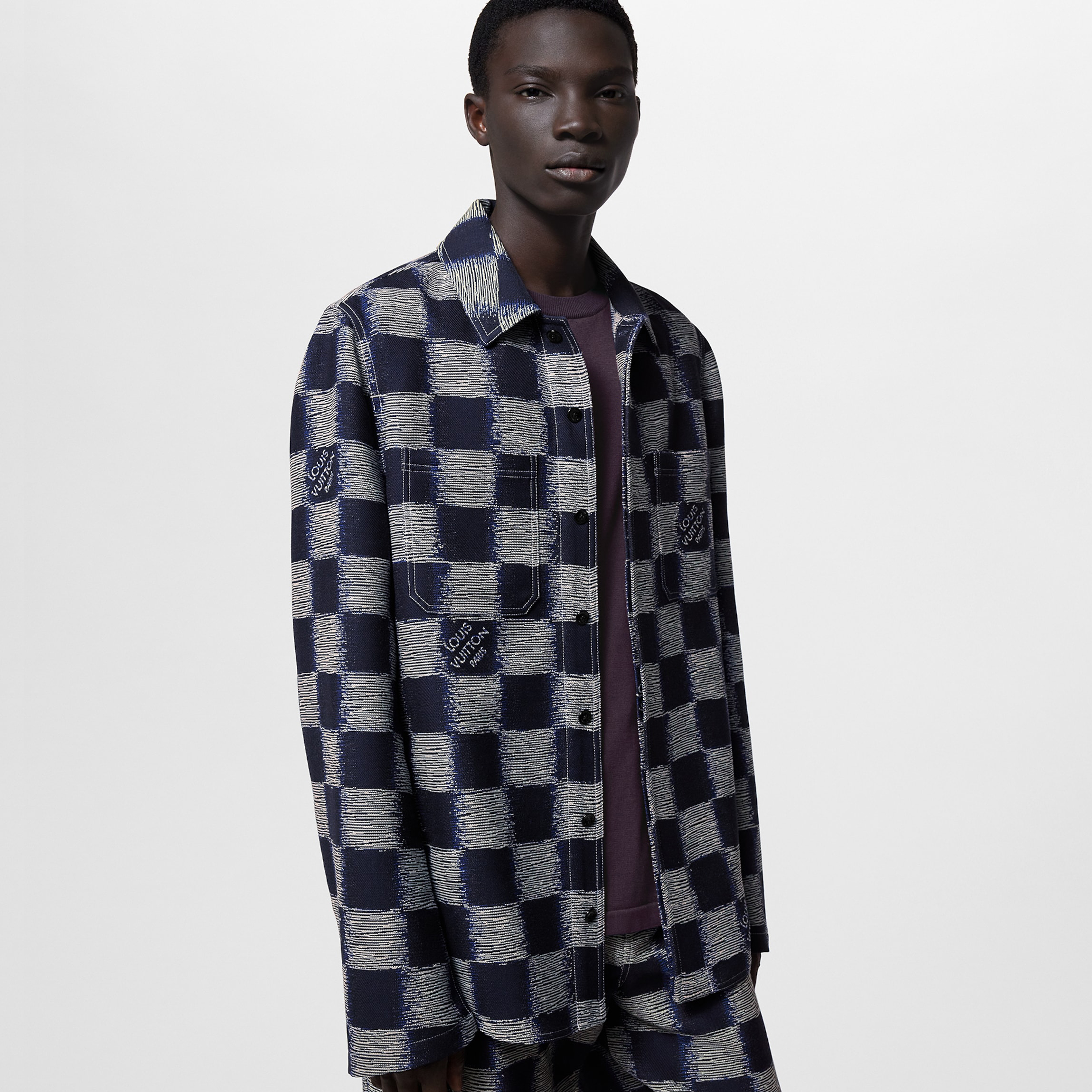 NIGO Louis Vuitton Men's Summer Logo Print Checkerboard Lapel Single Breasted Long Sleeve Shirt #nigo97631